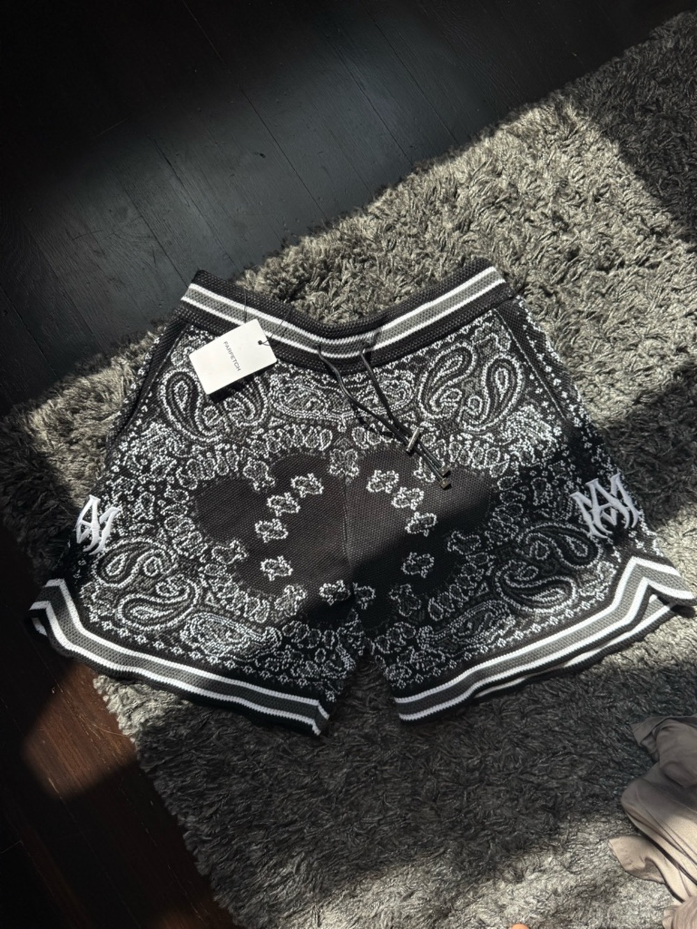 NWT AMIRI Black & White Bandana Paisley Knit Athletic Luxury Shorts